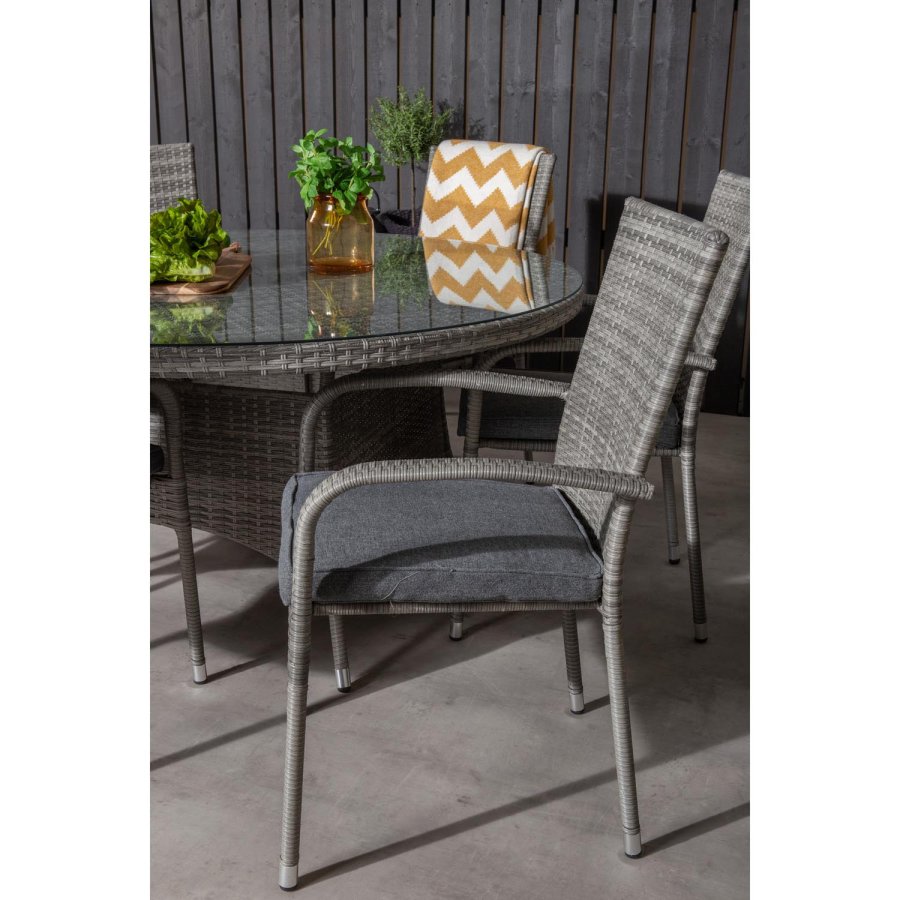 VENTURE DESIGN havest m. Volta bord (150) og 6 Anna stole m. armln - gr rattan og glas