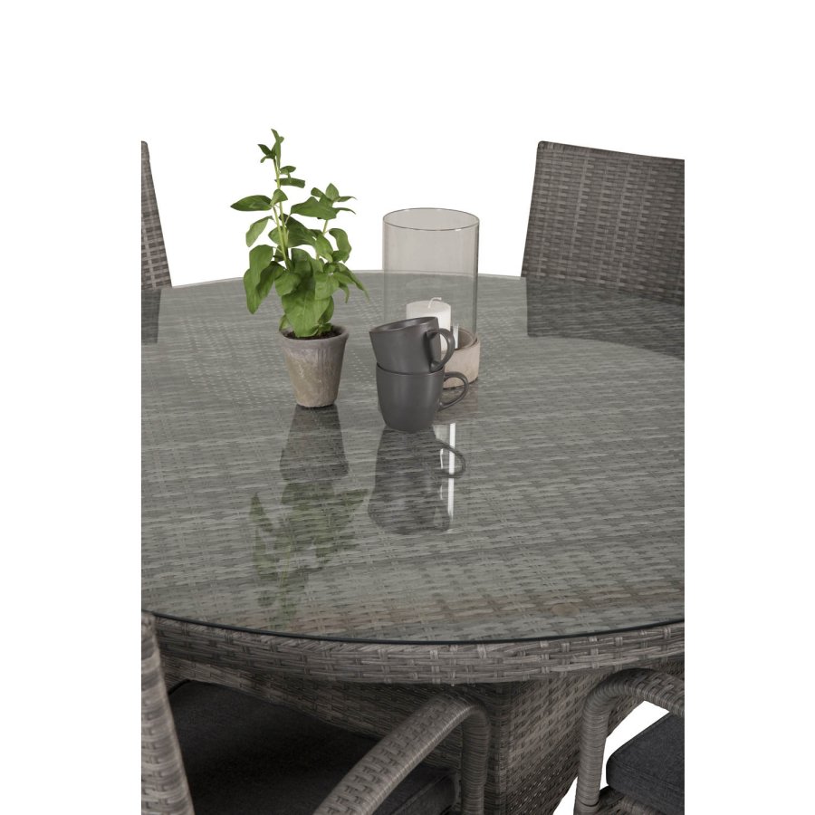 VENTURE DESIGN havest m. Volta bord (150) og 6 Anna stole m. armln - gr rattan og glas