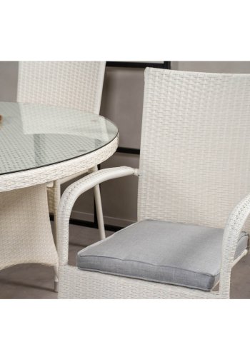 VENTURE DESIGN havest m. Volta bord (150) og 6 Anna stole m. armln - hvid rattan og glas