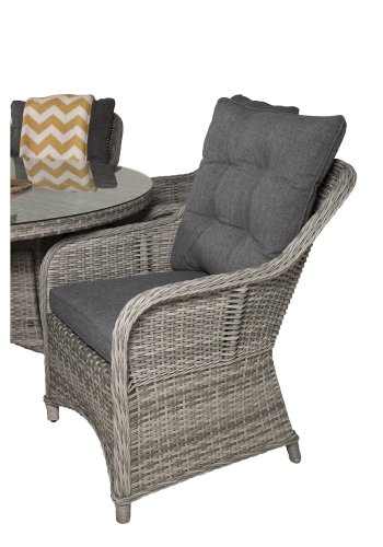 VENTURE DESIGN havest m. Volta bord (150) og 6 Vikelund stole m. armln + hynde - gr rattan/glas