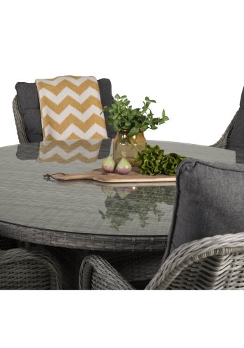 VENTURE DESIGN havest m. Volta bord (150) og 6 Vikelund stole m. armln + hynde - gr rattan/glas