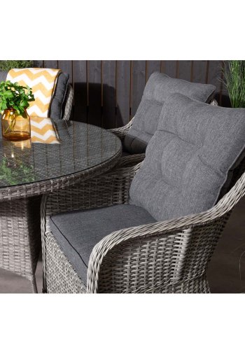 VENTURE DESIGN havest m. Volta bord (150) og 6 Vikelund stole m. armln + hynde - gr rattan/glas