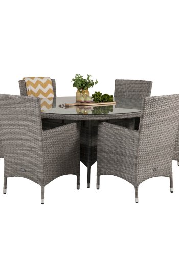 VENTURE DESIGN havest m. Volta bord (150) og 6 Malin stole m. armln og hynde - gr rattan/glas