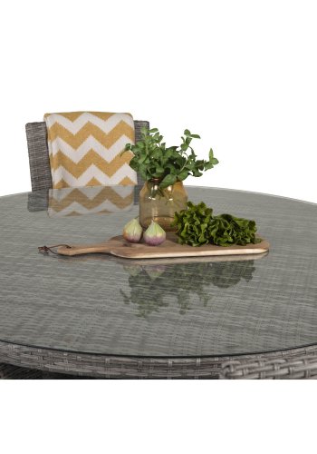 VENTURE DESIGN havest m. Volta bord (150) og 6 Malin stole m. armln og hynde - gr rattan/glas