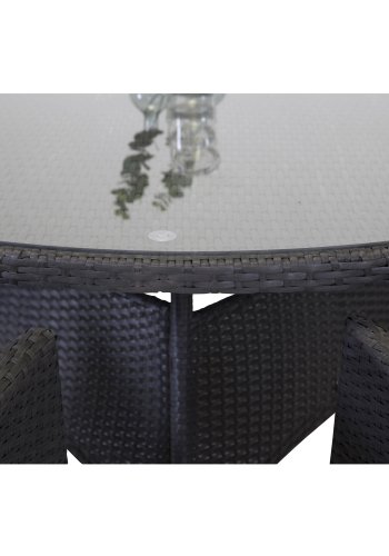 VENTURE DESIGN havest m. Volta bord (150) og 6 Malin stole m. armln og hynde - sort rattan/glas