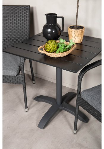 VENTURE DESIGN havest m. Colorado bord (70x70) og 2 Anna stole m. armln - sort rattan/aintwood/alu