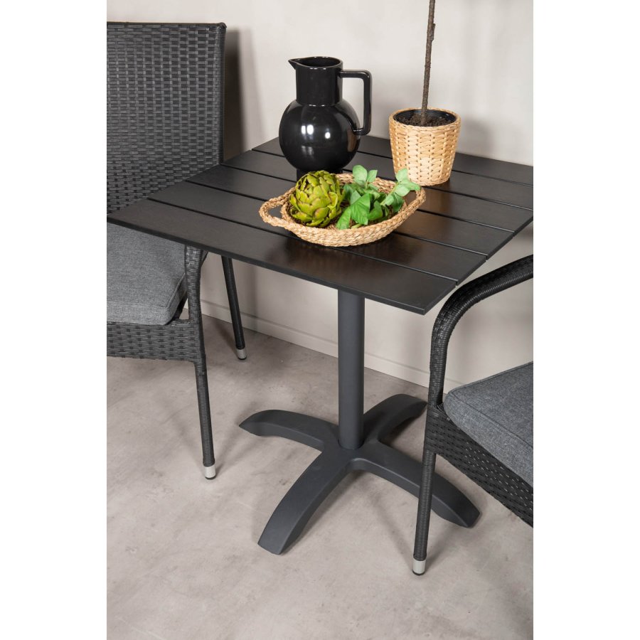 VENTURE DESIGN havest m. Colorado bord (70x70) og 2 Anna stole m. armln - sort rattan/aintwood/alu