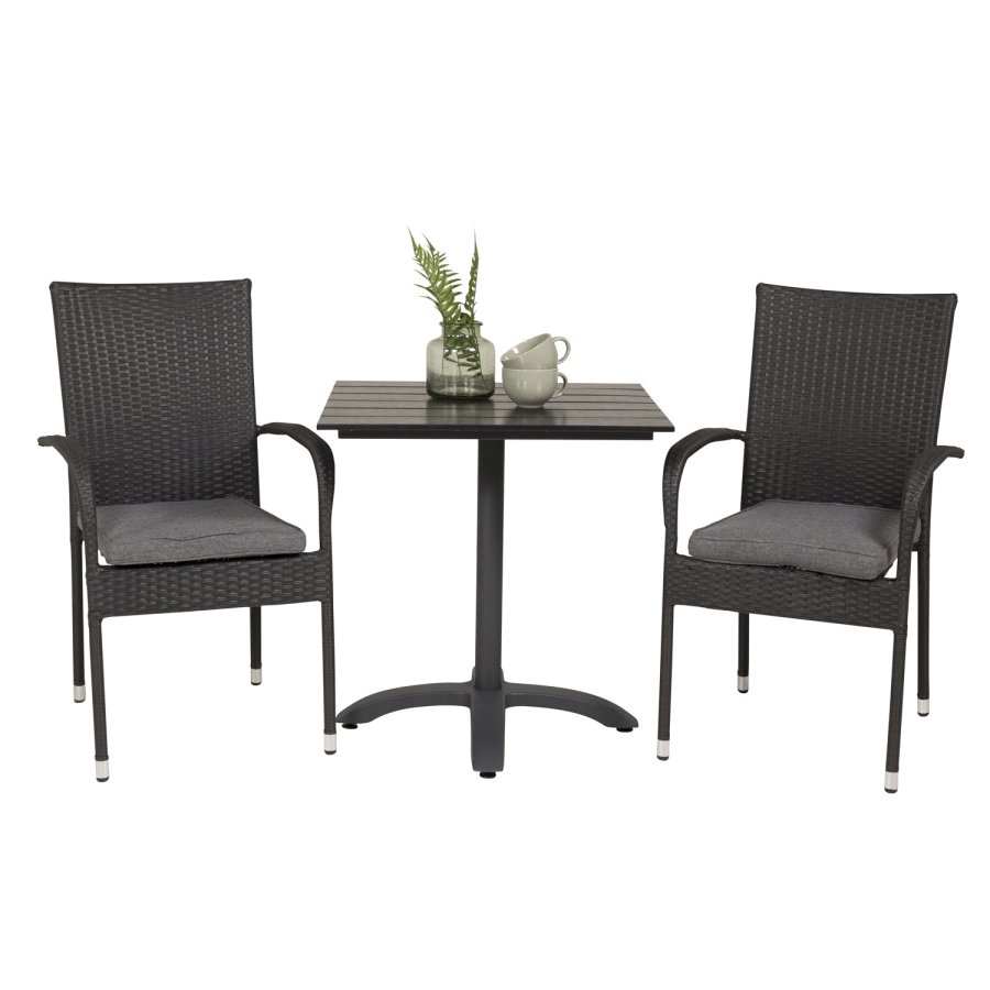 VENTURE DESIGN havest m. Colorado bord (70x70) og 2 Anna stole m. armln - sort rattan/aintwood/alu