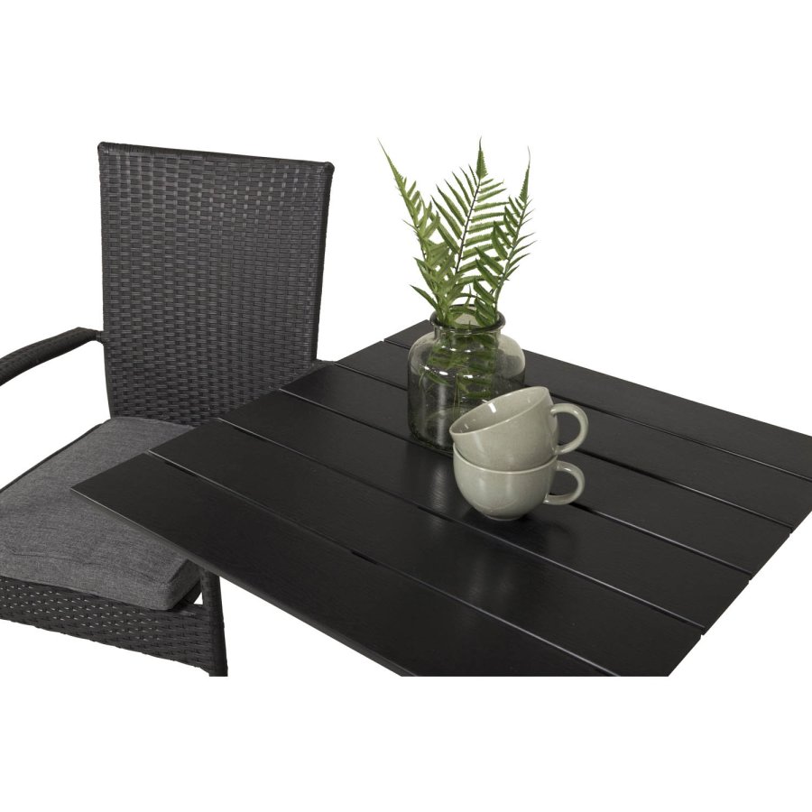 VENTURE DESIGN havest m. Colorado bord (70x70) og 2 Anna stole m. armln - sort rattan/aintwood/alu