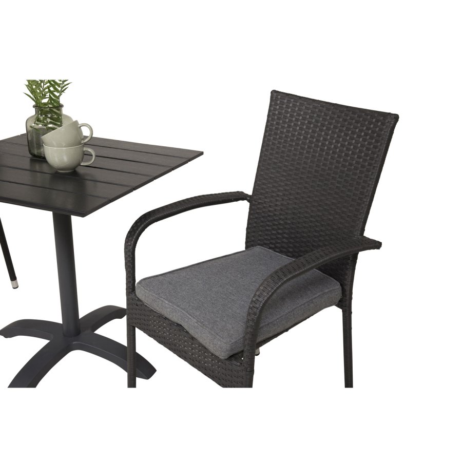 VENTURE DESIGN havest m. Colorado bord (70x70) og 2 Anna stole m. armln - sort rattan/aintwood/alu