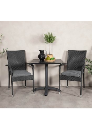 VENTURE DESIGN havest m. Colorado bord (70x70) og 2 Anna stole m. armln - sort rattan/aintwood/alu