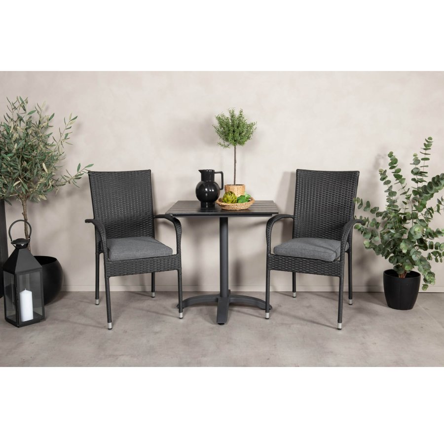 VENTURE DESIGN havest m. Colorado bord (70x70) og 2 Anna stole m. armln - sort rattan/aintwood/alu