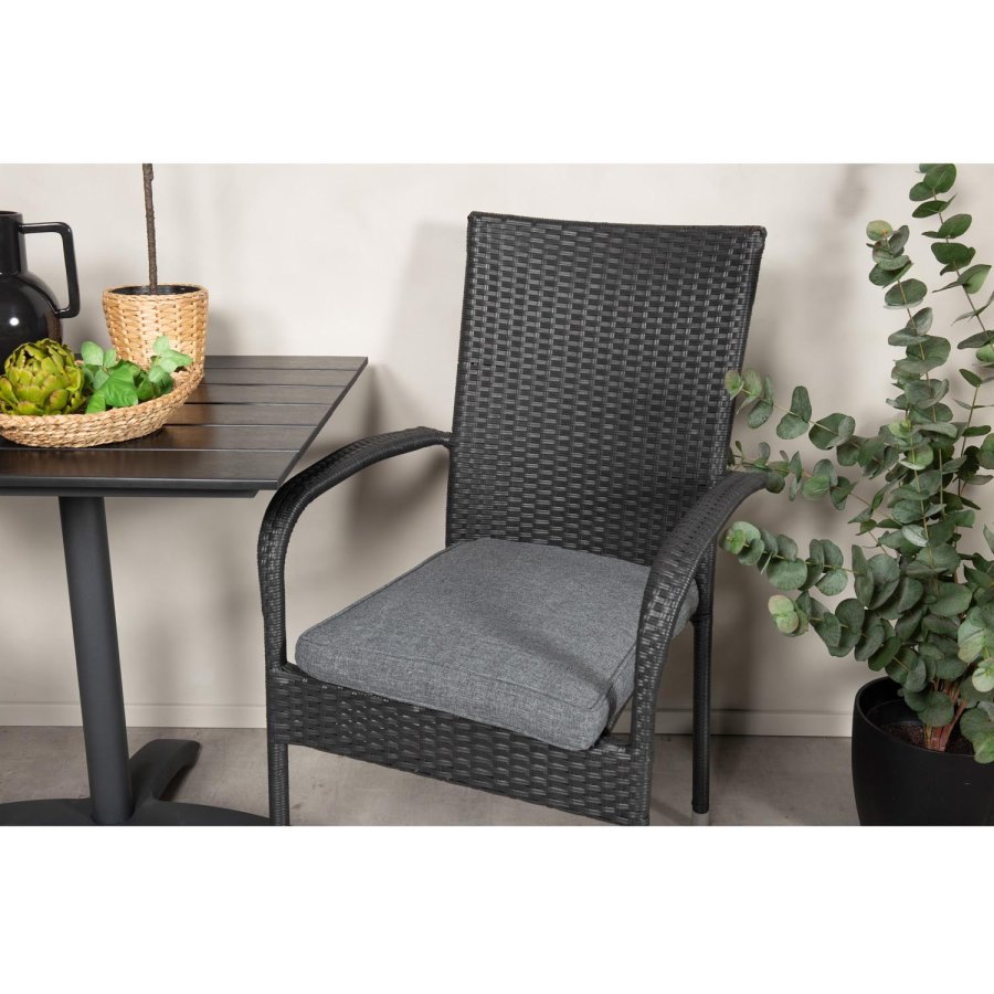 VENTURE DESIGN havest m. Colorado bord (70x70) og 2 Anna stole m. armln - sort rattan/aintwood/alu