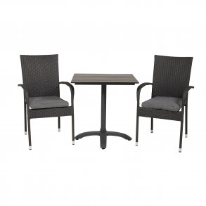 VENTURE DESIGN havest m. Colorado bord (70x70) og 2 Anna stole m. armln - sort rattan/aintwood/alu
