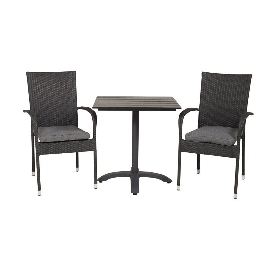 VENTURE DESIGN havest m. Colorado bord (70x70) og 2 Anna stole m. armln - sort rattan/aintwood/alu