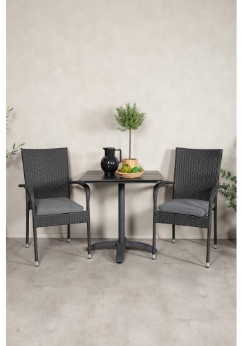 VENTURE DESIGN havest m. Colorado bord (70x70) og 2 Anna stole m. armln - sort rattan/aintwood/alu
