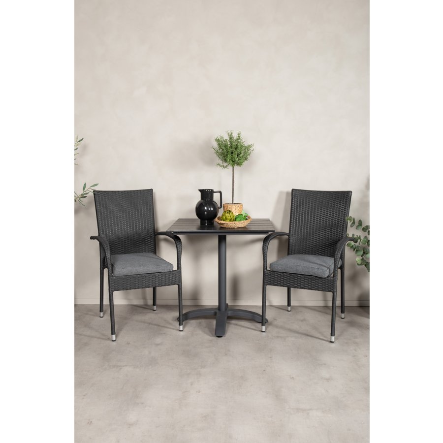 VENTURE DESIGN havest m. Colorado bord (70x70) og 2 Anna stole m. armln - sort rattan/aintwood/alu