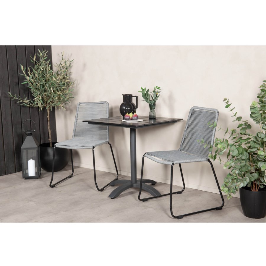 VENTURE DESIGN havest m. Colorado bord (70x70) og 2 Lindos stole - sort aintwood/gr reb