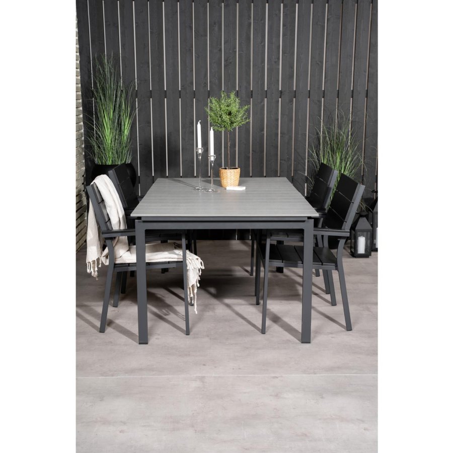 VENTURE DESIGN Levels havest m. bord m. udtrk og 4 stole m. armln - gr/sort aintwood og sort alu