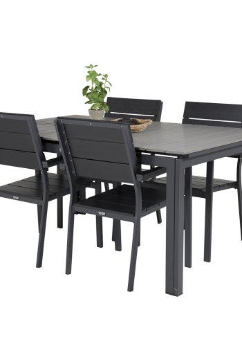 VENTURE DESIGN Levels havest m. bord m. udtrk og 4 stole m. armln - gr/sort aintwood og sort alu