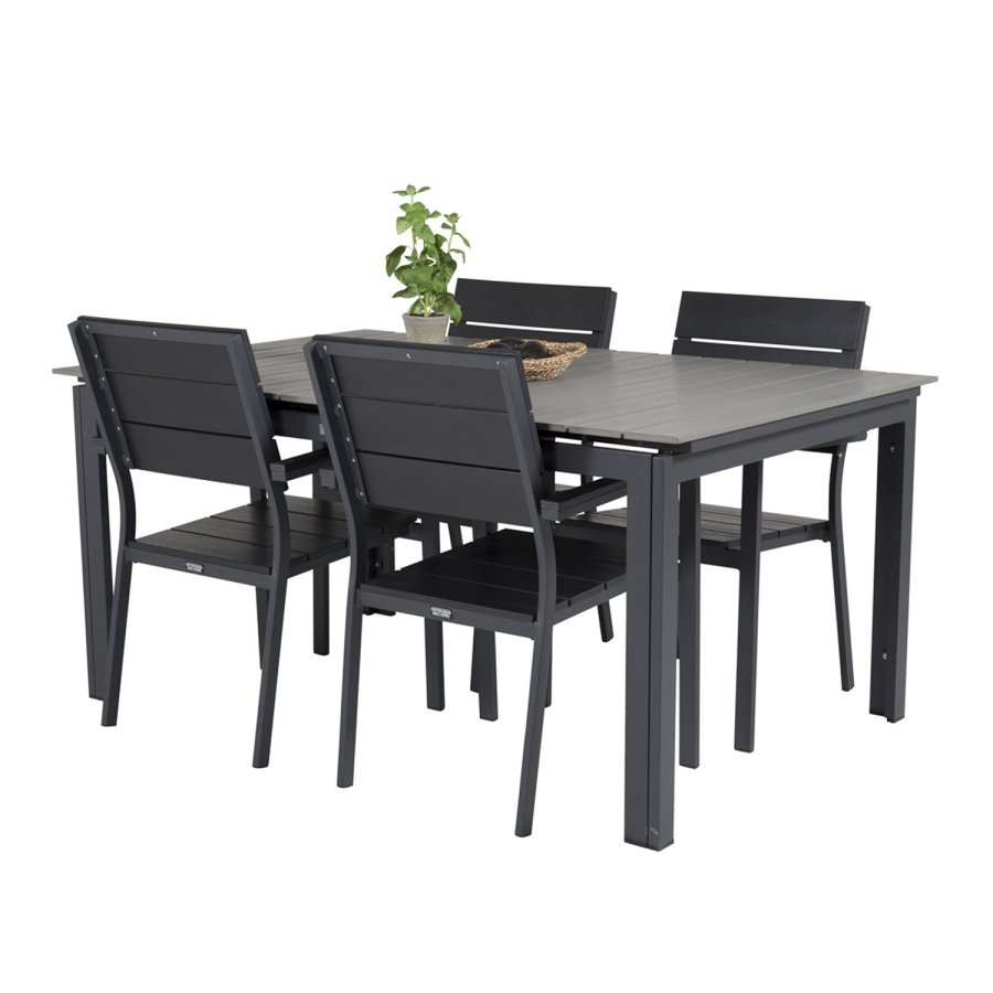 VENTURE DESIGN Levels havest m. bord m. udtrk og 4 stole m. armln - gr/sort aintwood og sort alu