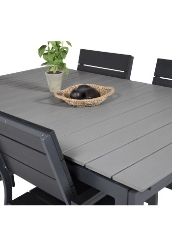 VENTURE DESIGN Levels havest m. bord m. udtrk og 4 stole m. armln - gr/sort aintwood og sort alu