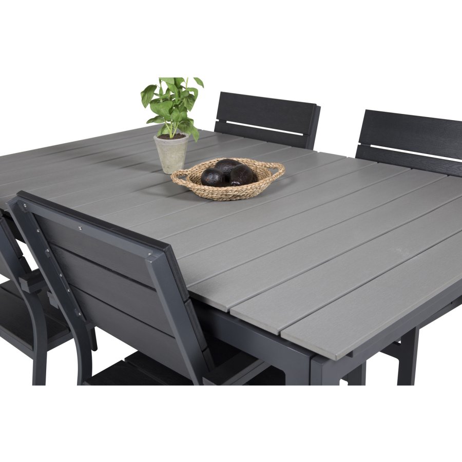 VENTURE DESIGN Levels havest m. bord m. udtrk og 4 stole m. armln - gr/sort aintwood og sort alu