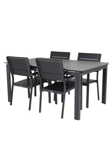 VENTURE DESIGN Levels havest m. bord m. udtrk og 4 stole m. armln - gr/sort aintwood og sort alu