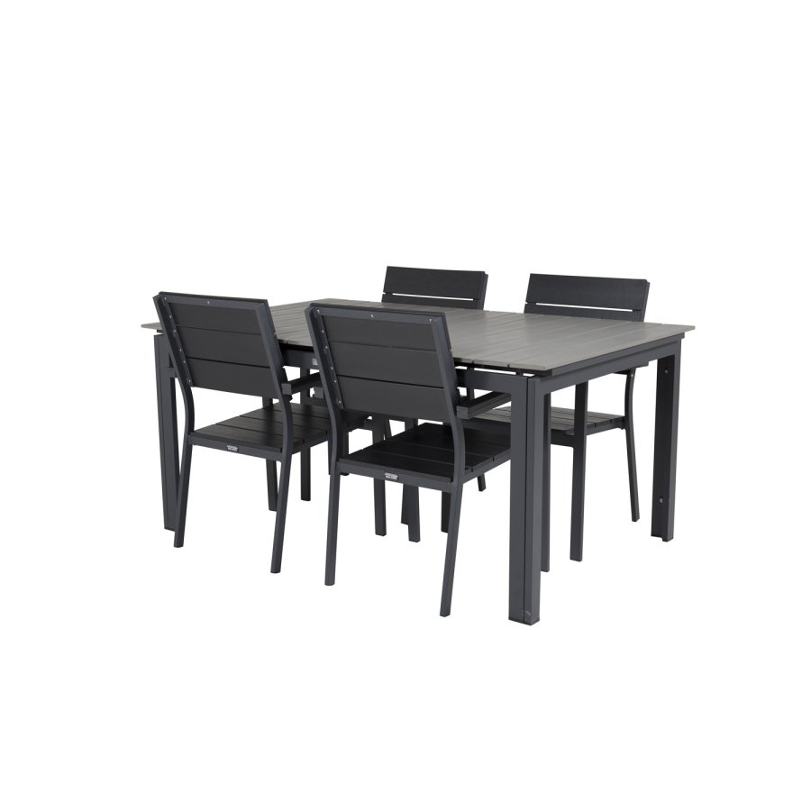 VENTURE DESIGN Levels havest m. bord m. udtrk og 4 stole m. armln - gr/sort aintwood og sort alu