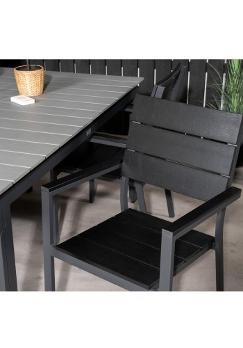 VENTURE DESIGN Levels havest m. bord m. udtrk og 4 stole m. armln - gr/sort aintwood og sort alu