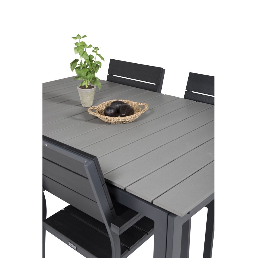 VENTURE DESIGN Levels havest m. bord m. udtrk og 4 stole m. armln - gr/sort aintwood og sort alu