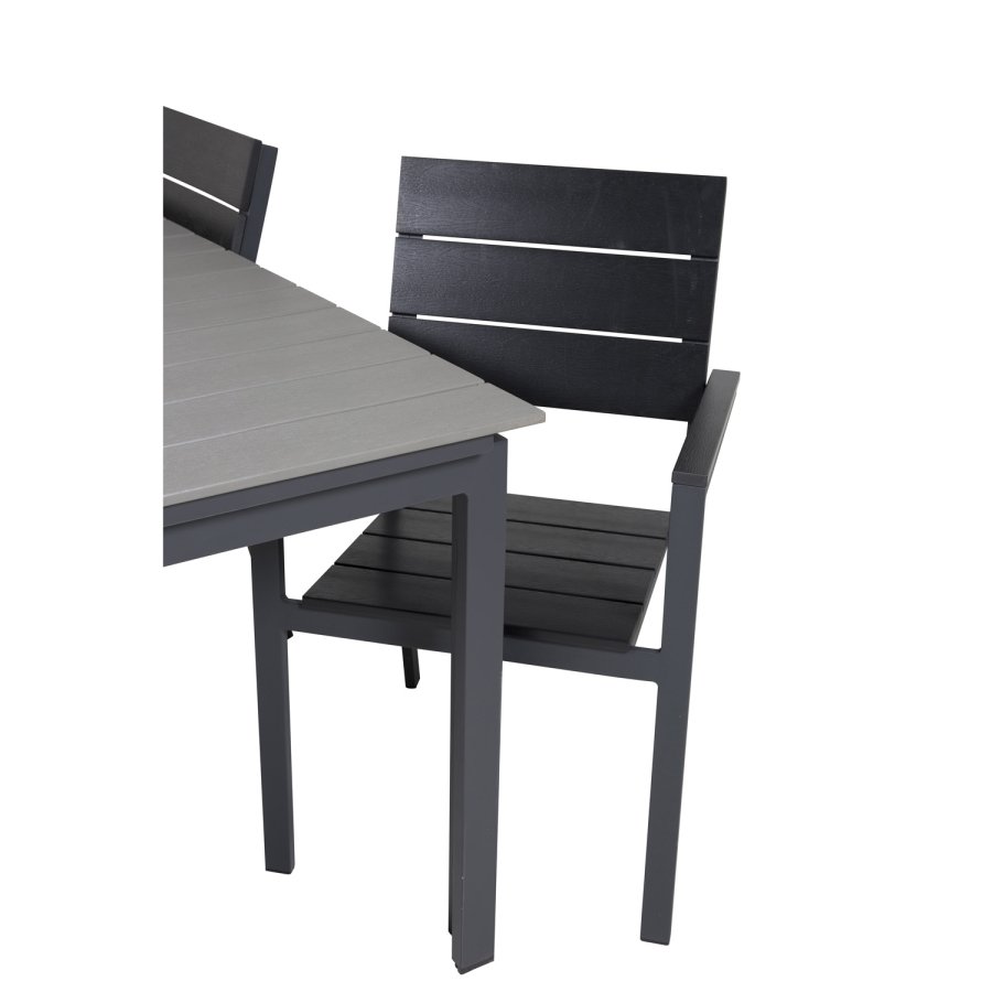 VENTURE DESIGN Levels havest m. bord m. udtrk og 4 stole m. armln - gr/sort aintwood og sort alu