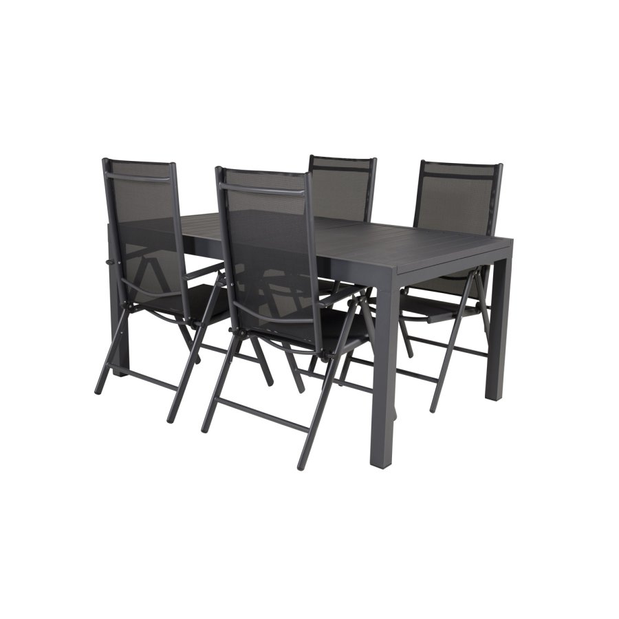 VENTURE DESIGN havest m. Marbella bord m. udtrk og 4 Break recliner stole - sort alu/textilene