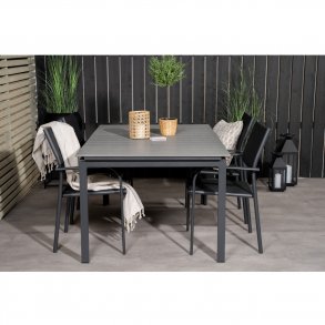 VENTURE DESIGN havest m Levels bord m udtrk og 4 Santorini stole m. armln - gr aintwood/sort alu