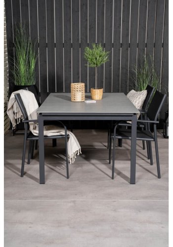 VENTURE DESIGN havest m Levels bord m udtrk og 4 Santorini stole m. armln - gr aintwood/sort alu