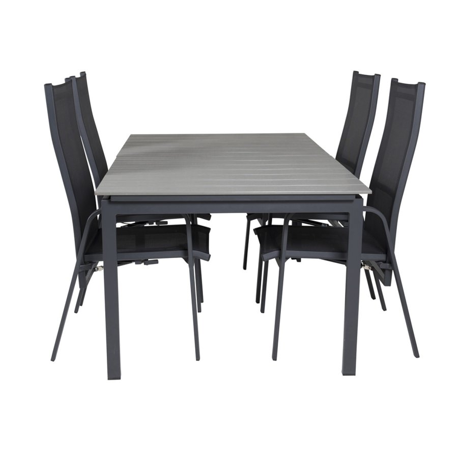 VENTURE DESIGN havest m Levels bord m udtrk og 4 Copacabana recliner stole - gr aintwood/sort alu