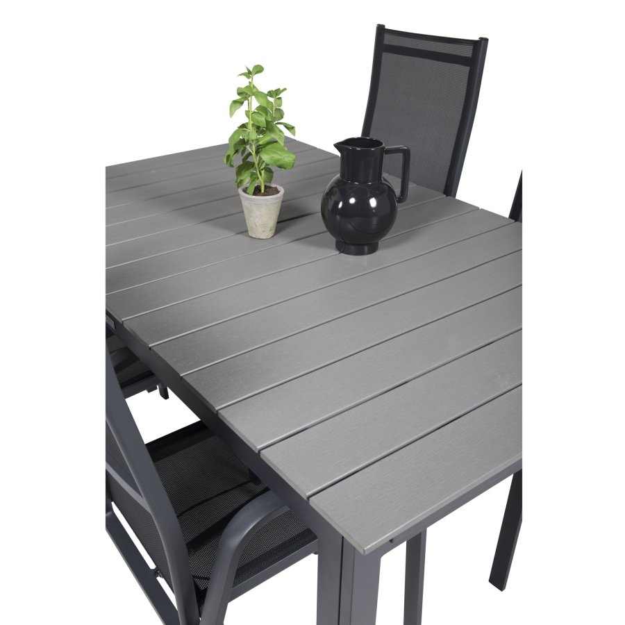 VENTURE DESIGN havest m Levels bord m udtrk og 4 Copacabana recliner stole - gr aintwood/sort alu