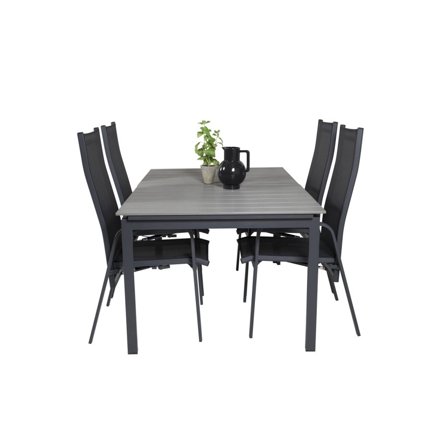 VENTURE DESIGN havest m Levels bord m udtrk og 4 Copacabana recliner stole - gr aintwood/sort alu