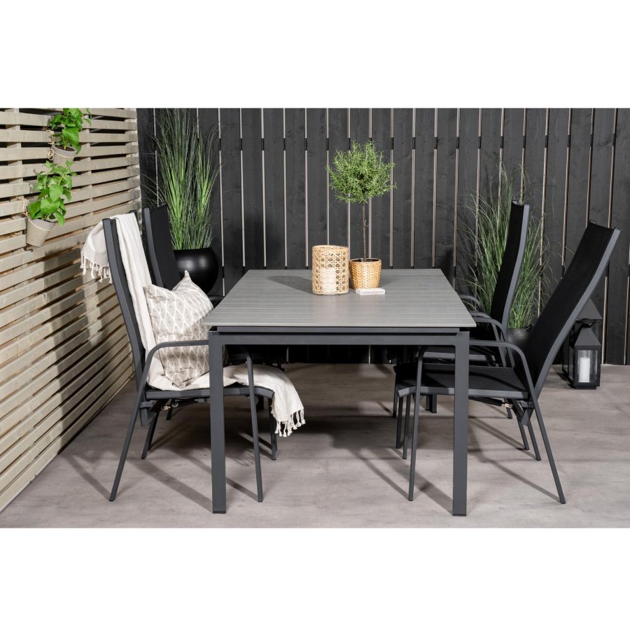 VENTURE DESIGN havest m Levels bord m udtrk og 4 Copacabana recliner stole - gr aintwood/sort alu