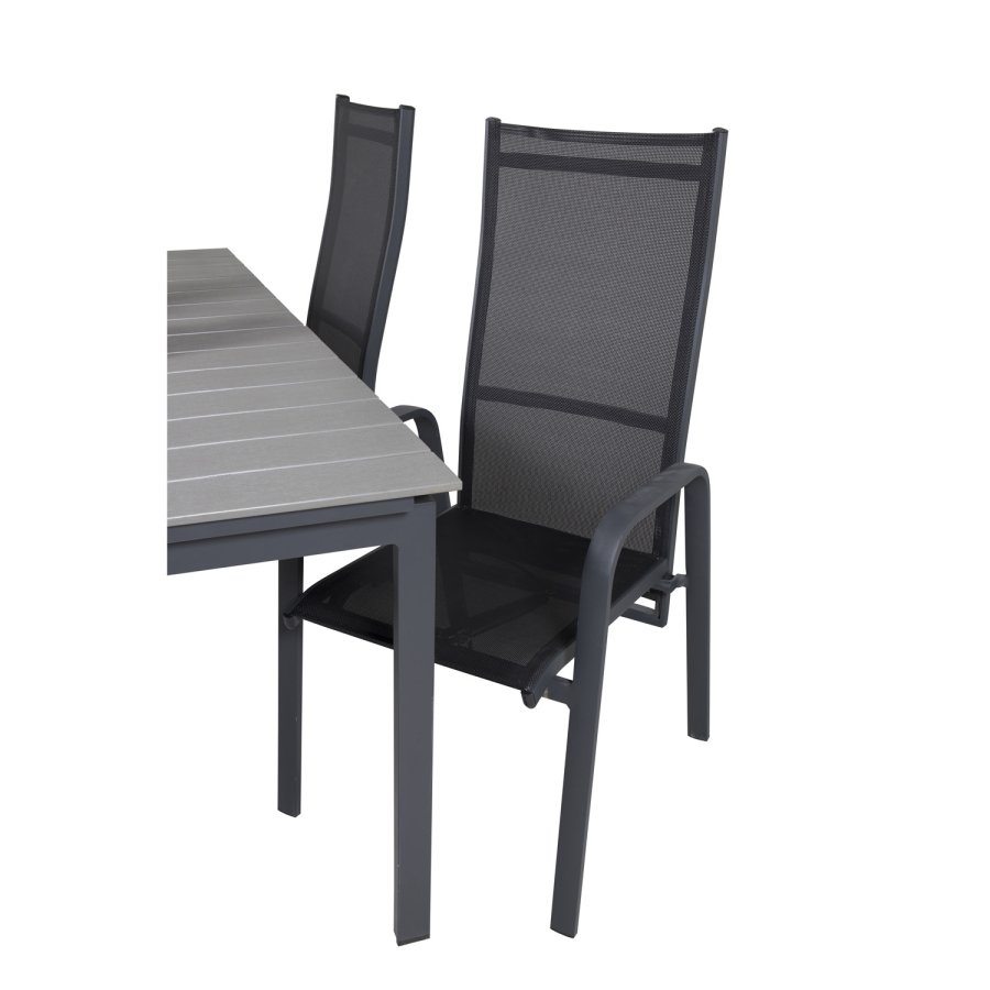 VENTURE DESIGN havest m Levels bord m udtrk og 4 Copacabana recliner stole - gr aintwood/sort alu