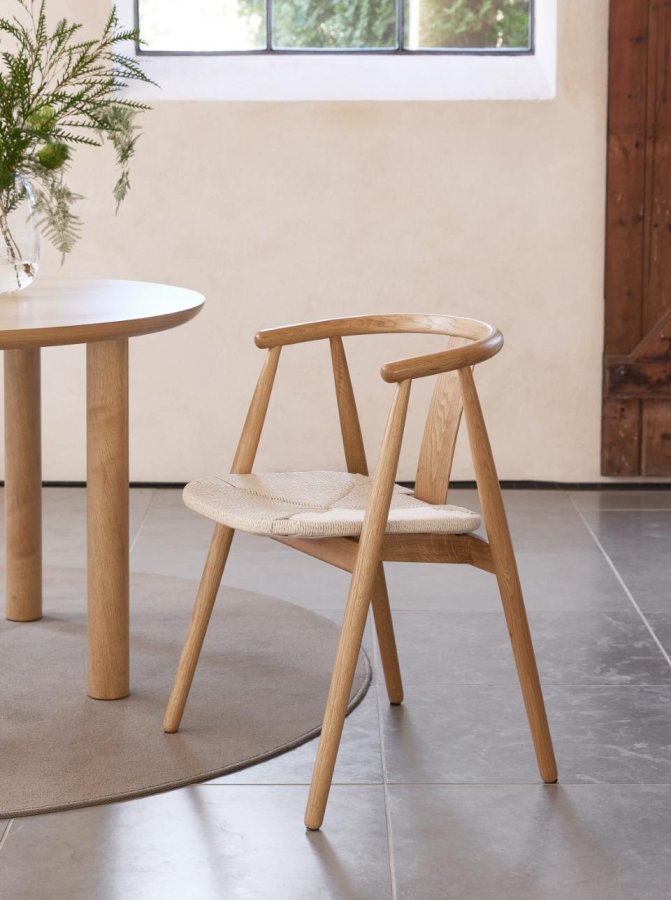 Relate spisebordsstol, m. armln - natur papirsnor og natur eg