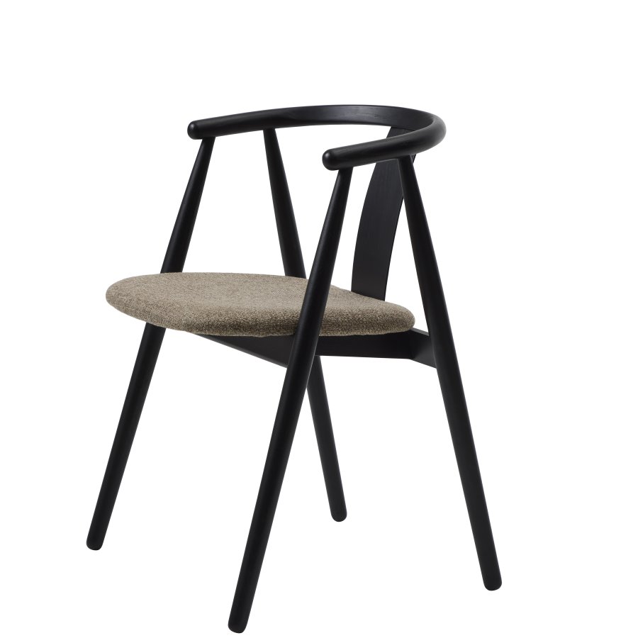 Relate spisebordsstol, m. armln - latte melange stof og sort eg