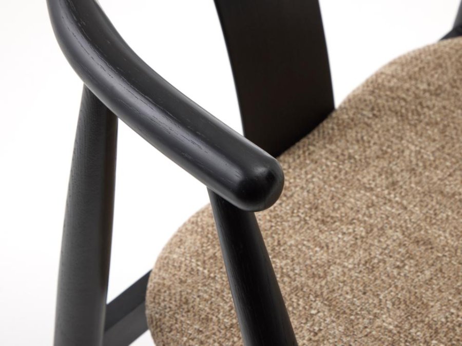 Relate spisebordsstol, m. armln - latte melange stof og sort eg