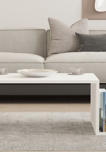 NORDVÄRK Memo sofabord, m. 2 rum - rektangulr - hvid melamin (86,8x50)