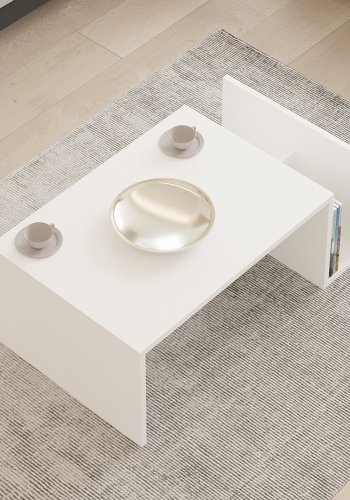 NORDVÄRK Memo sofabord, m. 2 rum - rektangulr - hvid melamin (86,8x50)