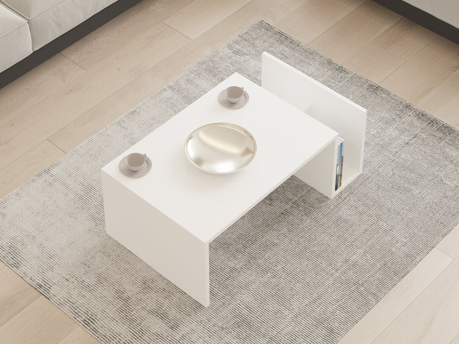 NORDVÄRK Memo sofabord, m. 2 rum - rektangulr - hvid melamin (86,8x50)