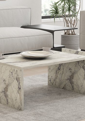 NORDVÄRK Memo sofabord, m. 2 rum - rektangulr - hvid Freesia marmor melamin (86,8x50)