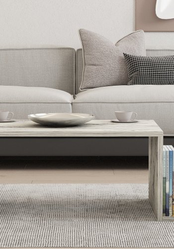 NORDVÄRK Memo sofabord, m. 2 rum - rektangulr - hvid Freesia marmor melamin (86,8x50)