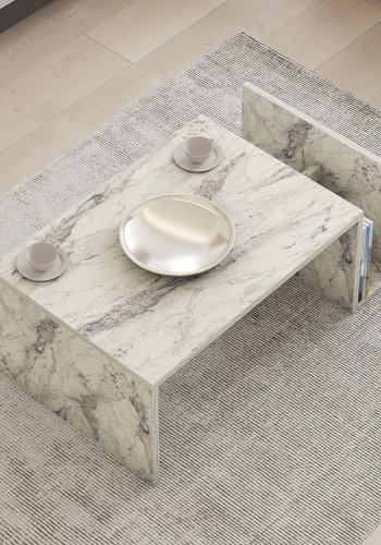 NORDVÄRK Memo sofabord, m. 2 rum - rektangulr - hvid Freesia marmor melamin (86,8x50)