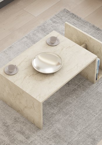 NORDVÄRK Memo sofabord, m. 2 rum - rektangulr - travertin melamin (86,8x50)